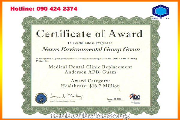 Print premium award certificate   | Print on Non-woven bag | Print Ha Noi