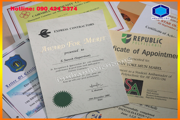 Free design certificate and fast print in Ha Noi | Print Documents | Print Ha Noi